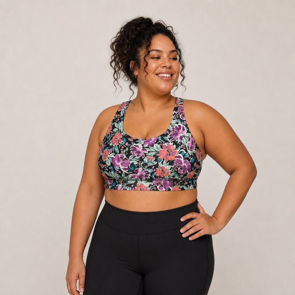 Women's Torrid Activewear Sports Bra Size 0 (L/12) Floral Print Boho Chic - EUC
